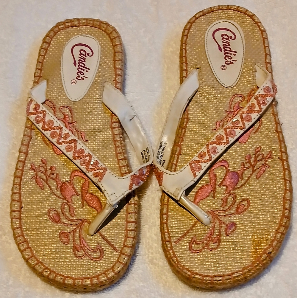 Candie's Woven Espadrille Flip Flops Women's Size 6